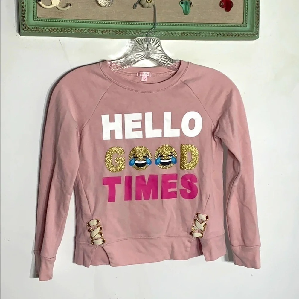 Me.n.u Hello Good Time Lace Up Glitter Pullover long sleeve girls size 10